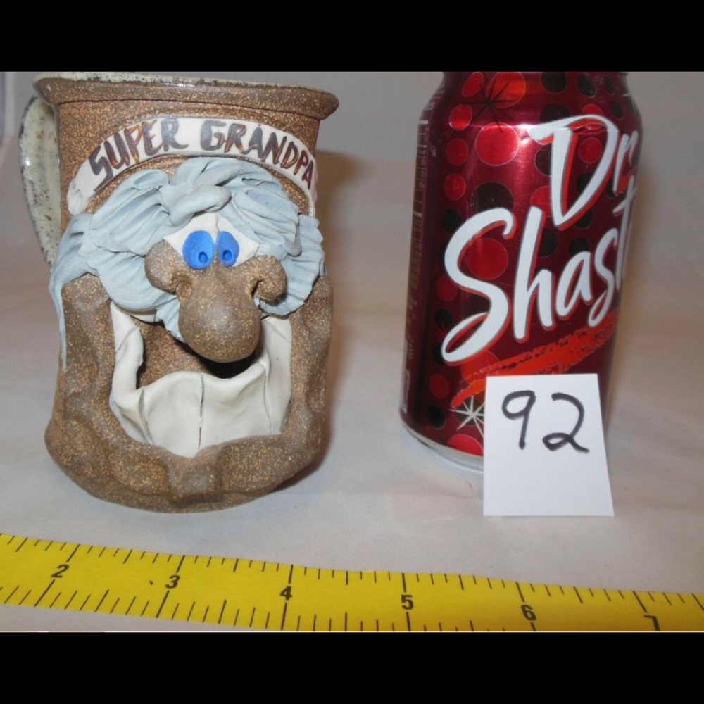 SUPER GRANDPA VINTAGE RARE STONEWARE POTTERY CLAY FUNNY FACE TALL MUG STEIN.